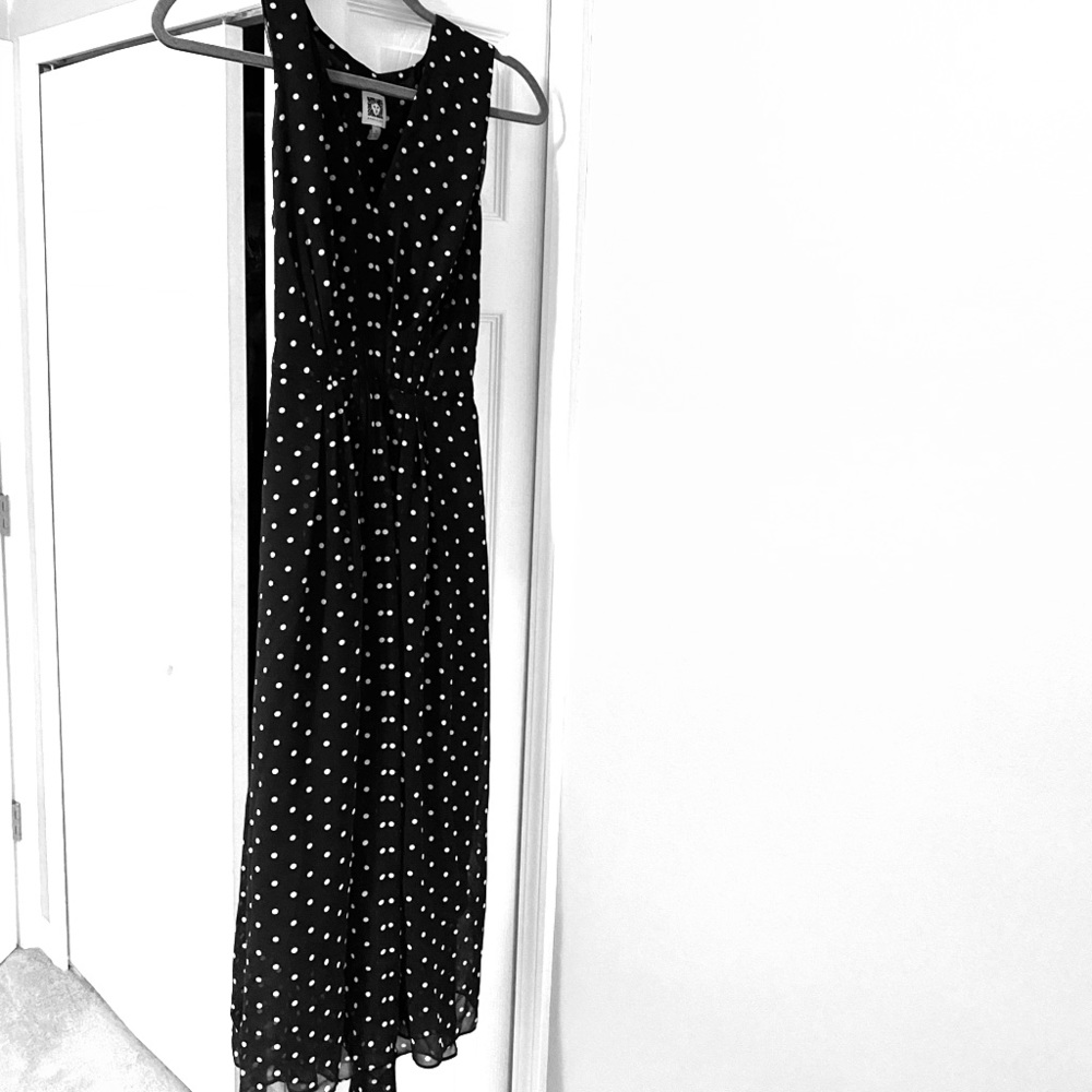 Black and white polka dot sundress tie waist